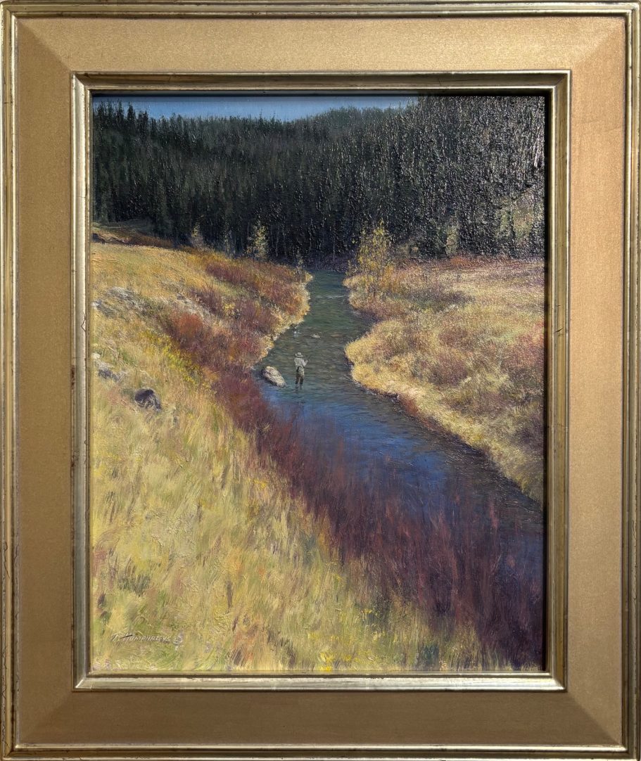 The Purist A serene landscape depicting a gently flowing river surrounded by grassy fields and trees.